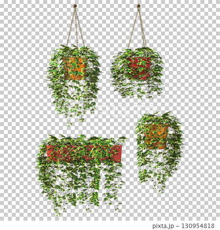 decorative flower in a pot isolate on a transparent background, 3D illustration, cg render 130954818