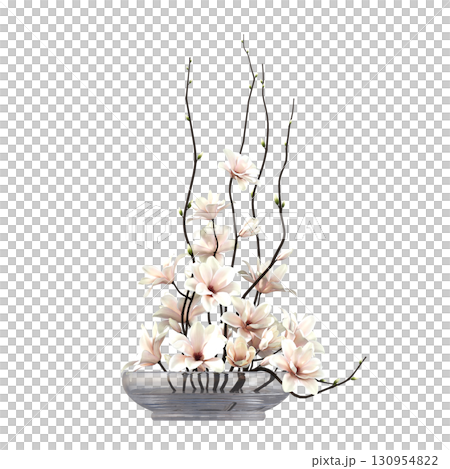 decorative flower in a pot isolate on a transparent background, 3D illustration, cg render 130954822