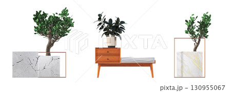 decorative flower in a pot isolate on a transparent background, 3D illustration, cg render decorative flower in a pot isolate on a transparent background, 3D illustration, cg render 130955067