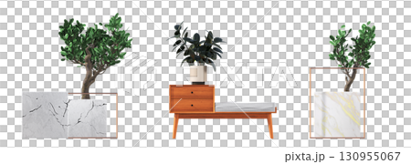 decorative flower in a pot isolate on a transparent background, 3D illustration, cg render 130955067