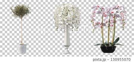 decorative flower in a pot isolate on a transparent background, 3D illustration, cg render decorative flower in a pot isolate on a transparent background, 3D illustration, cg render 130955070