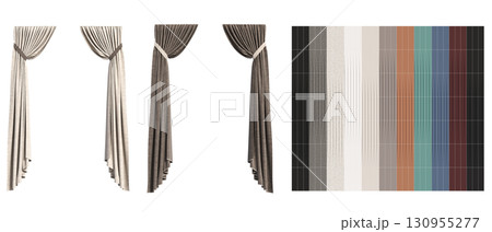 curtain isolated on a transparent background, interior decorations, 3D illustration, cg render 130955277