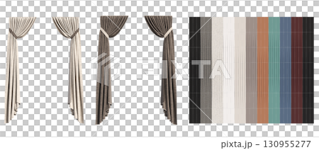 curtain isolated on a transparent background, interior decorations, 3D illustration, cg render 130955277