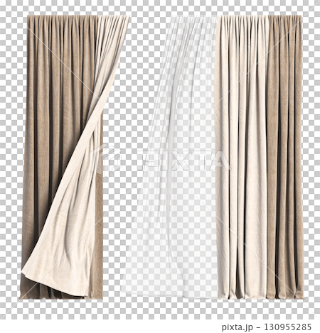 curtain isolated on a transparent background, interior decorations, 3D illustration, cg render 130955285
