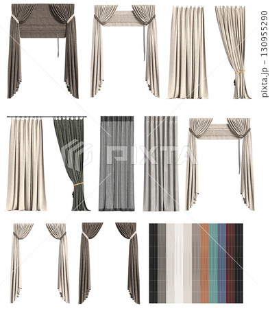 curtain isolated on a transparent background, interior decorations, 3D illustration, cg render curtain isolated on a transparent background, interior decorations, 3D illustration, cg render 130955290
