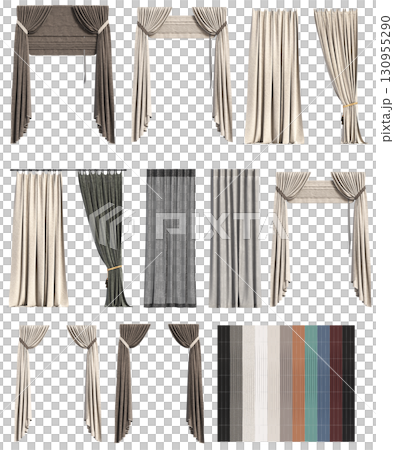 curtain isolated on a transparent background, interior decorations, 3D illustration, cg render curtain isolated on a transparent background, interior decorations, 3D illustration, cg render 130955290