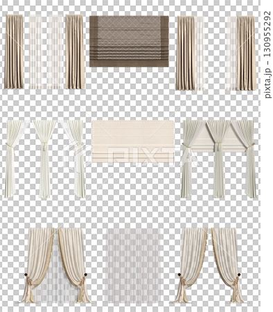 curtain isolated on a transparent background, interior decorations, 3D illustration, cg render curtain isolated on a transparent background, interior decorations, 3D illustration, cg render 130955292