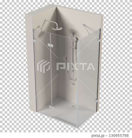 shower cabin isolated on transparent background, 3D illustration, cg render 130955798