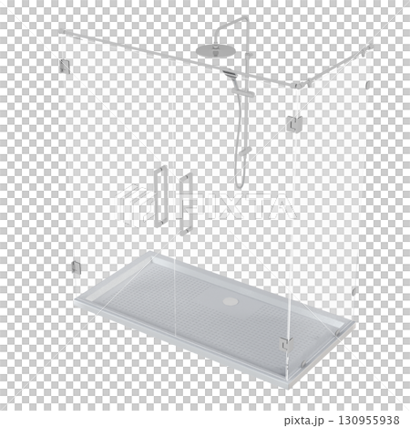 shower cabin isolated on transparent background, 3D illustration, cg render 130955938