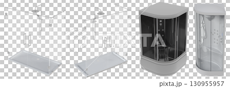 shower cabin isolated on transparent background, 3D illustration, cg render shower cabin isolated on transparent background, 3D illustration, cg render 130955957