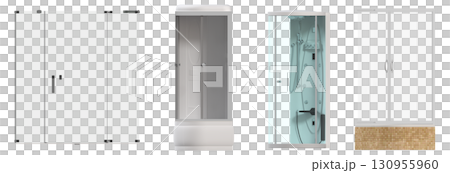 shower cabin isolated on transparent background, 3D illustration, cg render 130955960