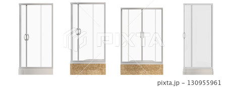 shower cabin isolated on transparent background, 3D illustration, cg render 130955961