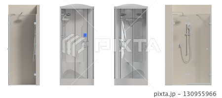 shower cabin isolated on transparent background, 3D illustration, cg render 130955966