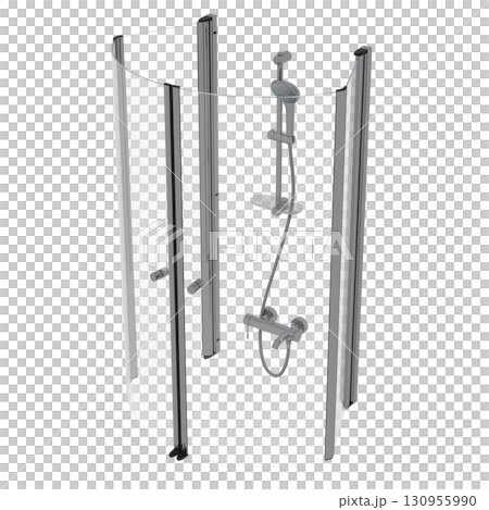 shower cabin isolated on transparent background, 3D illustration, cg render 130955990