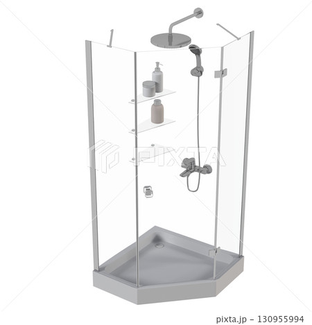 shower cabin isolated on transparent background, 3D illustration, cg render shower cabin isolated on transparent background, 3D illustration, cg render 130955994