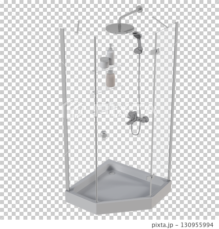 shower cabin isolated on transparent background, 3D illustration, cg render shower cabin isolated on transparent background, 3D illustration, cg render 130955994