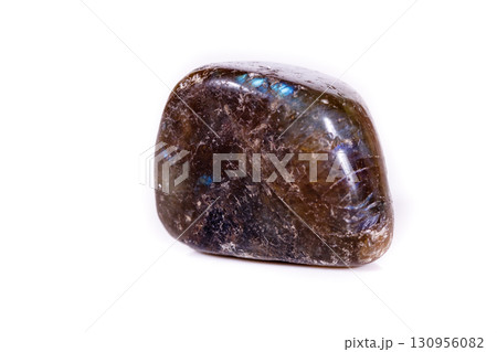 Macro mineral stone Labradorite on white background 130956082