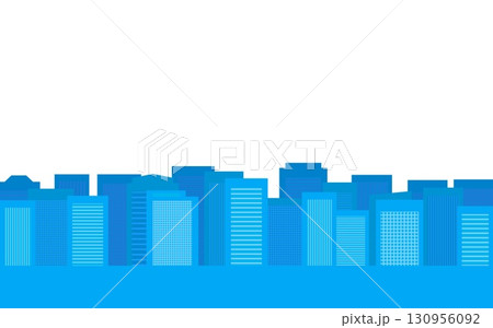 都市風景　街並み　ビル　白背景　ブルー 130956092