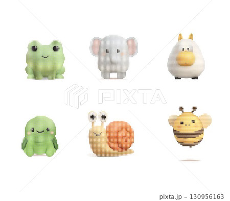 Cute Mosaic Pixel Art Animals Set Cute Mosaic Pixel Art Animals Set 130956163