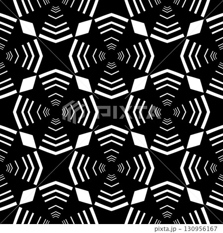 Abstract seamless pattern with decorative geometric  elements. Black and white ornament. Modern stylish texture repeating. Great for tapestry, carpet, bedspread, fabric, ceramic tile, pillow 130956167