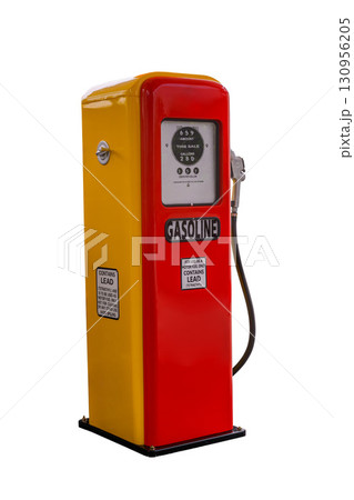 Vintage gasoline fuel pump dispenser isolated on white background 130956205