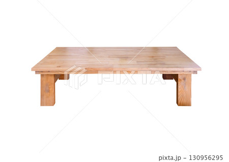 Low wooden table isolated on white background, 130956295