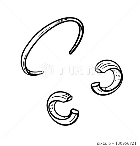 Gold bracelet and hoop earrings black white vector set. Jewelry accessories with circular form outline illustration hand drawn. Bijouterie line art for fashion branding, packaging and patterns. 130956721