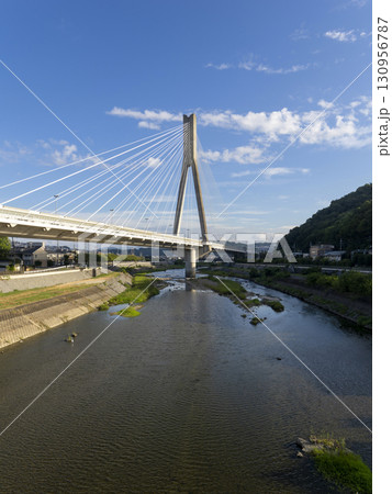朝日に照らされた阪神高速道路の新猪名川大橋 朝日に照らされた阪神高速道路の新猪名川大橋 130956787