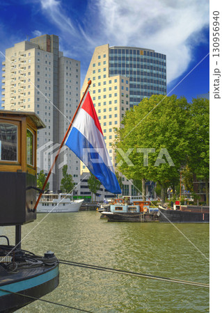 Dutch Flag by the Waterfront in Rotterdam 130956940
