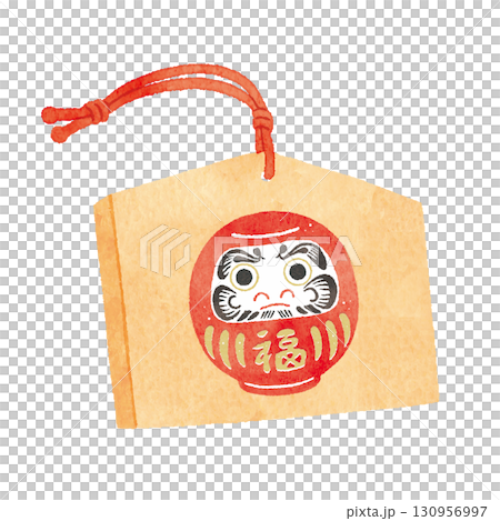 Illustration of a votive plaque depicting Daruma 130956997