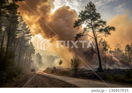 smoke from the car on highway 130957035