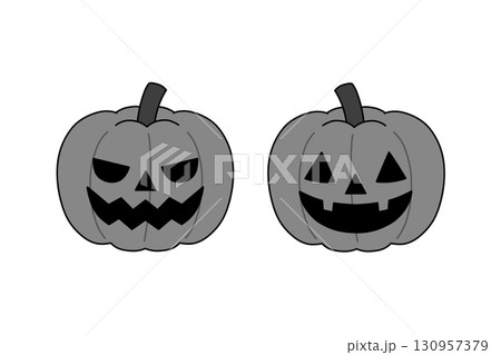 ハロウィンのかぼちゃ（ジャック・オー・ランタン）のモノクロイラスト 130957379