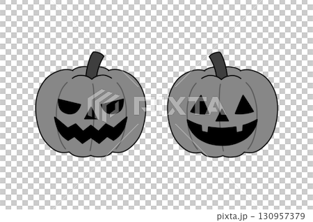ハロウィンのかぼちゃ（ジャック・オー・ランタン）のモノクロイラスト 130957379