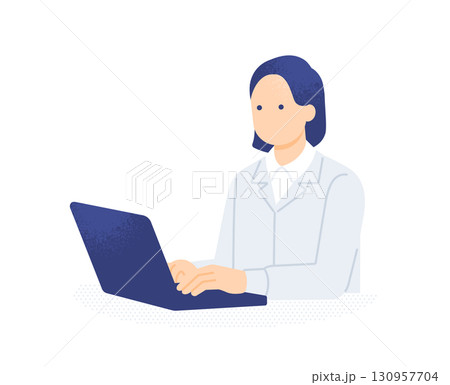 建設会社の事務所でパソコン作業をする女性事務員のイラスト 建設会社の事務所でパソコン作業をする女性事務員のイラスト 130957704