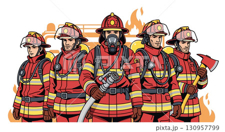 Brave Firefighters Ready to Battle Blaze 130957799
