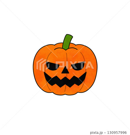 怒った表情のハロウィンかぼちゃ(ジャックオーランタン)の手描き風カラーイラスト 怒った表情のハロウィンかぼちゃ(ジャックオーランタン)の手描き風カラーイラスト 130957996