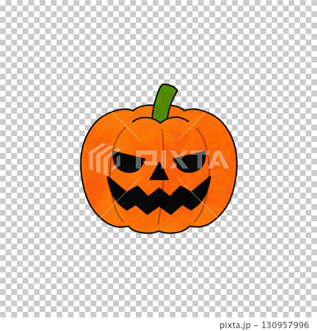 怒った表情のハロウィンかぼちゃ(ジャックオーランタン)の手描き風カラーイラスト 怒った表情のハロウィンかぼちゃ(ジャックオーランタン)の手描き風カラーイラスト 130957996
