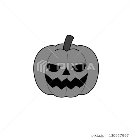 怒った表情のハロウィンかぼちゃ(ジャックオーランタン)のモノクロイラスト 怒った表情のハロウィンかぼちゃ(ジャックオーランタン)のモノクロイラスト 130957997