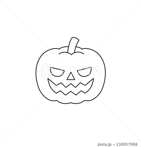 怒った表情のハロウィンかぼちゃ（ジャックオーランタン）の線画イラスト 130957998