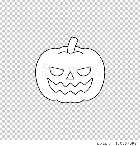 怒った表情のハロウィンかぼちゃ（ジャックオーランタン）の線画イラスト 130957998