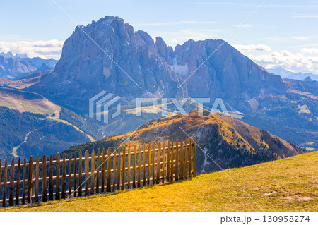 Seceda autumn valley landscape, Val Gardena, Italy 130958274