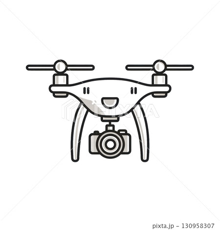 Outline icon of a flying drone with camera, showcasing modern technology and innovation in aerial photography. Isolated on transparent background. PNG, cutout Outline icon of a flying drone with camera, showcasing modern technology and innovation in aerial photography. Isolated on transparent background. PNG, cutout 130958307