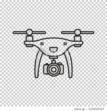 Outline icon of a flying drone with camera, showcasing modern technology and innovation in aerial photography. Isolated on transparent background. PNG, cutout Outline icon of a flying drone with camera, showcasing modern technology and innovation in aerial photography. Isolated on transparent background. PNG, cutout 130958307