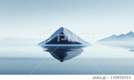 serene mountain peak rises from calm blue ocean, reflecting tranquility 130958553