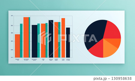 Data visualization with bar and pie charts showcasing income and withholding amounts. vibrant colors enhance clarity and engagement in financial analysis 130958638