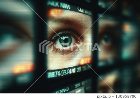 Human eye watching from digital screens, close up 130958700