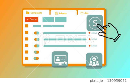 Ads Manager dashboard illustration. Digital marketing campaign interface. Pay per click advertising platform vector. Ads Manager dashboard illustration. Digital marketing campaign interface. Pay per click advertising platform vector. 130959051