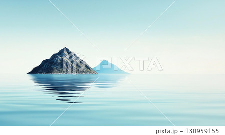 Serene rocky islands in calm blue ocean under clear sky 130959155