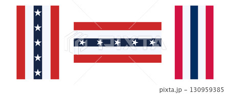 Three variations of American flag designs, showing different layouts and stripes. Three variations of American flag designs, showing different layouts and stripes. 130959385