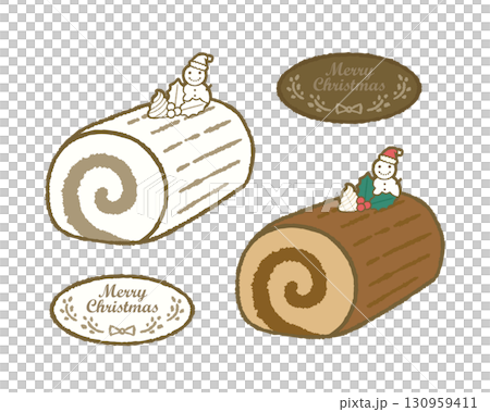 Christmas Roll Cake (Buche de Noel) Monochrome and Color Set 130959411